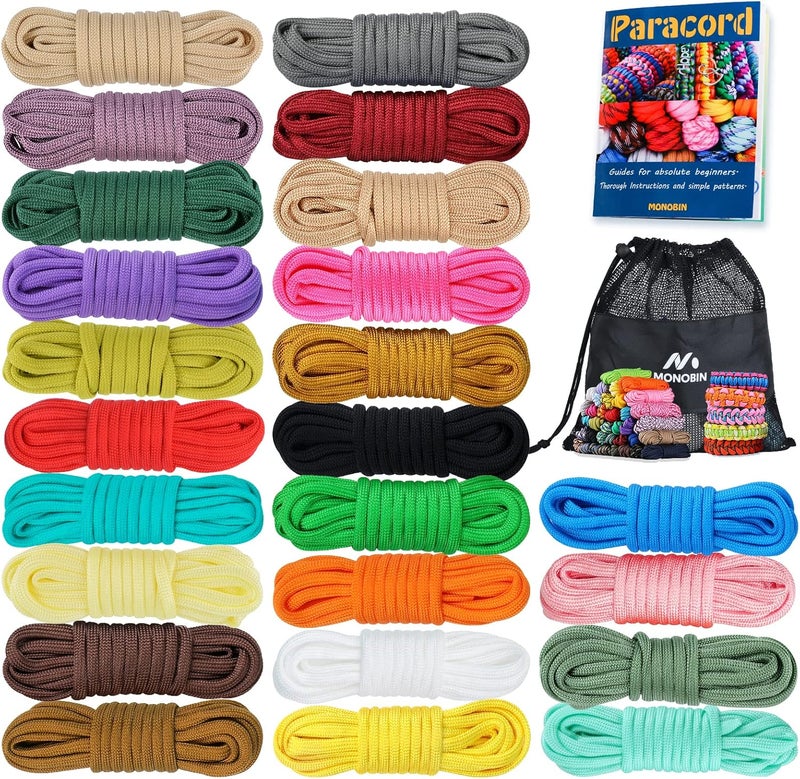 MONOBIN Paracord 550 Combo kit, 24 Colors 10ft Paracord Rope with Instruction, Multifunction Parachute Cord for Making Paracord Bracelets, Lanyard, Dog Collar, Idea for Gift… - Image 1